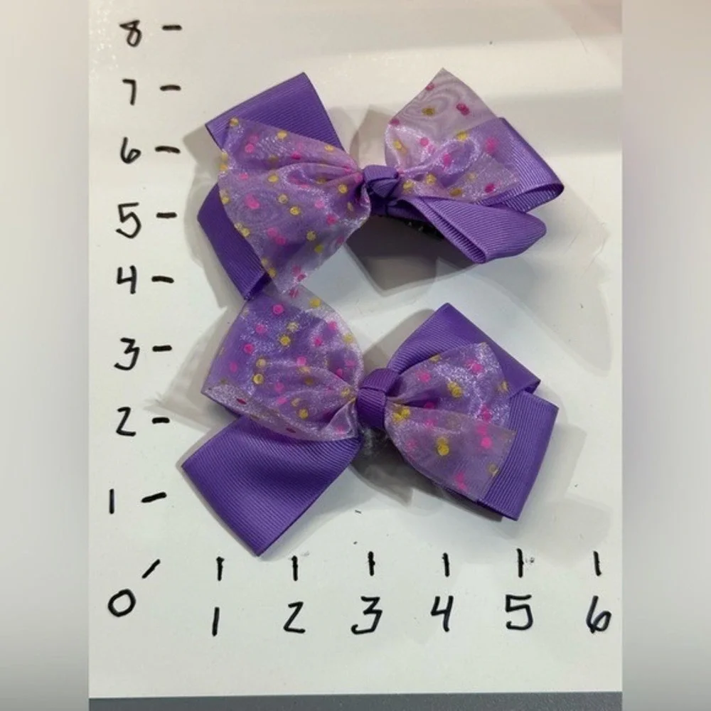 Unbranded Girls Purple Grosgrain Polka Dot Bow Hair Clips Set of 2‎